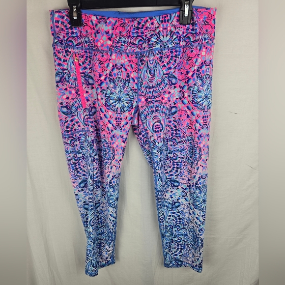 Lilly Pulitzer Luxletic Weekender Blue And Pink Midi Leggings Sz XL - Picture 2 of 8